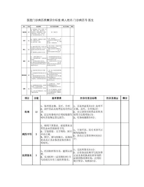 2、医院门诊病历质量评分标准.