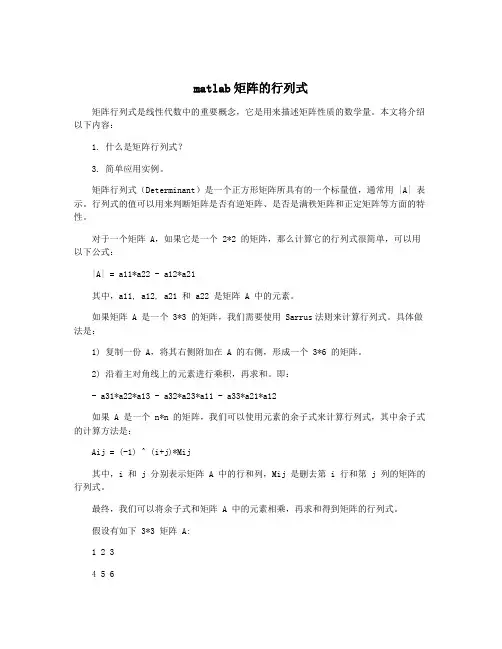 matlab矩阵的行列式