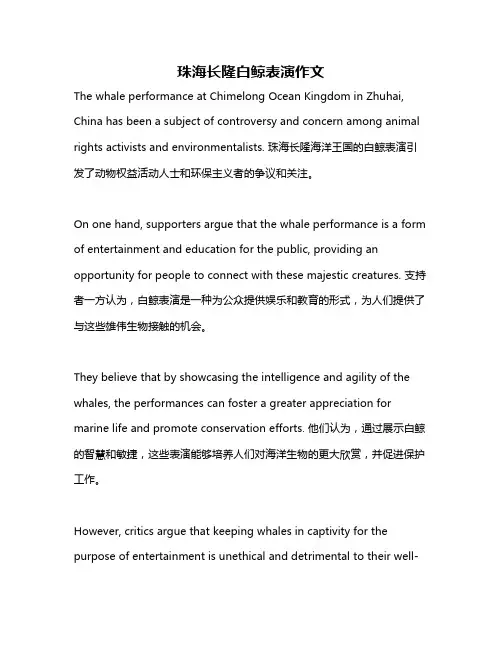 珠海长隆白鲸表演作文