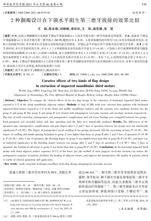 2种翻瓣设计在下颌水平阻生第三磨牙拔除的效果比较