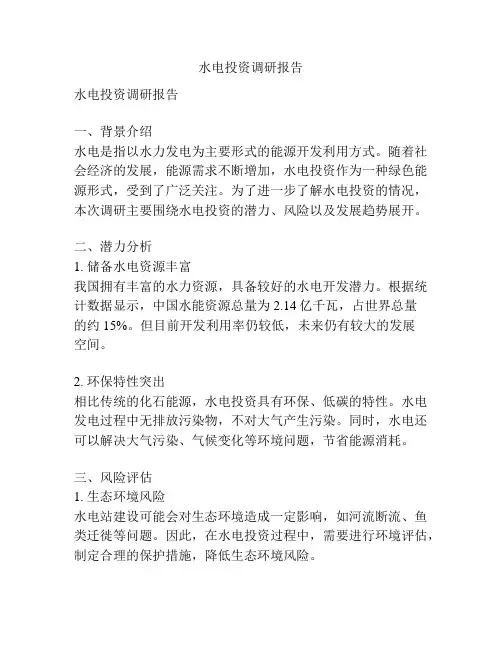 水电投资调研报告