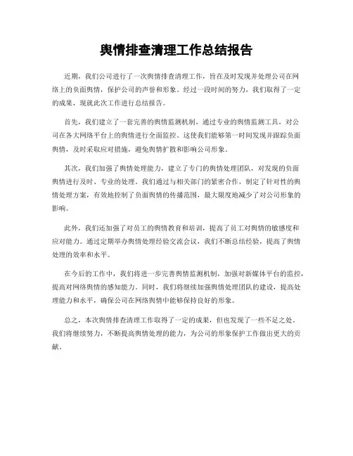舆情排查清理工作总结报告