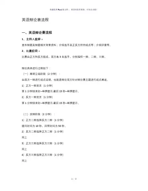 英语辩论赛流程(三对三)(参考模板)