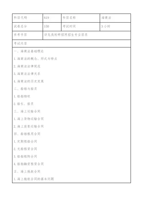 上海海事大学819海商法2021年考研专业课初试大纲