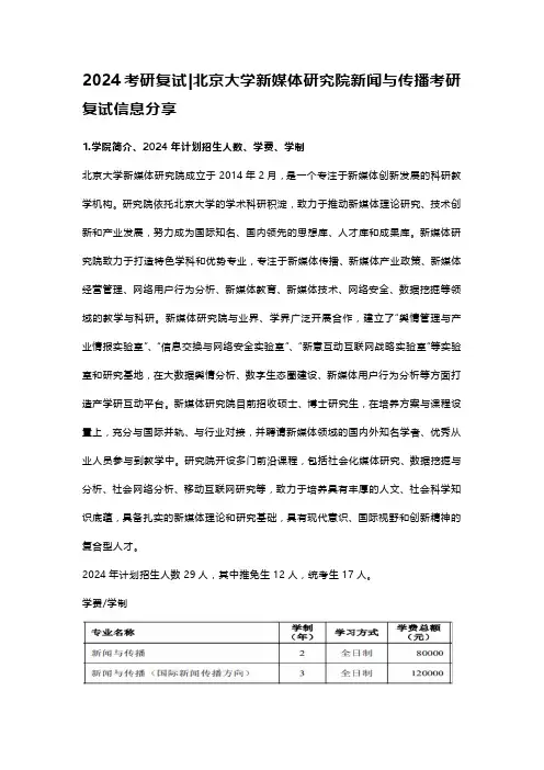 24北京大学新媒体研究院新闻与传播考研复试信息分享