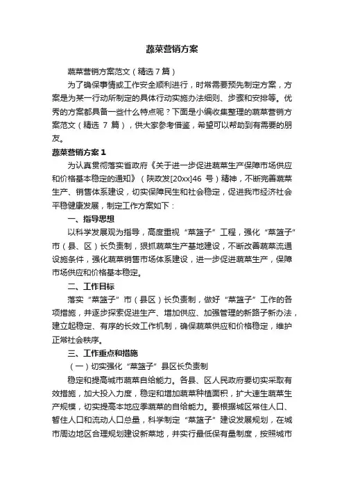 蔬菜营销方案范文（精选7篇）