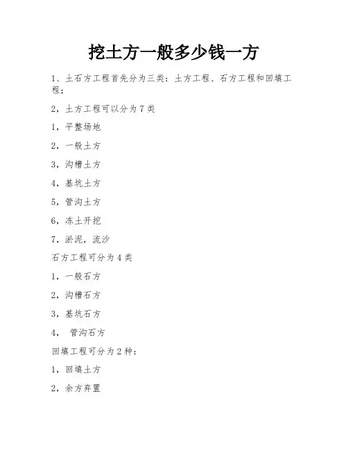 挖土方一般多少钱一方