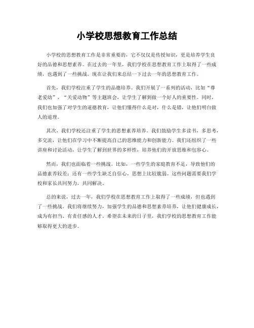 小学校思想教育工作总结