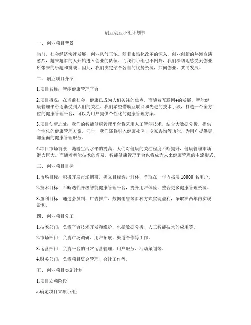 创业创业小组计划书