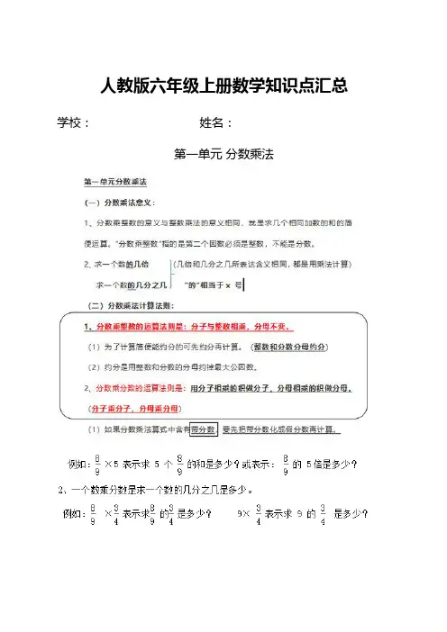 人教版六年级上册数学知识点汇总