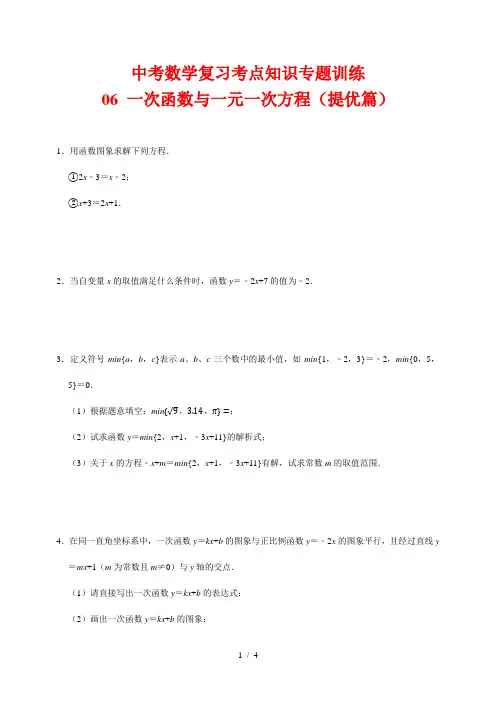 中考数学复习考点知识专题训练6---一次函数与一元一次方程(提高篇)