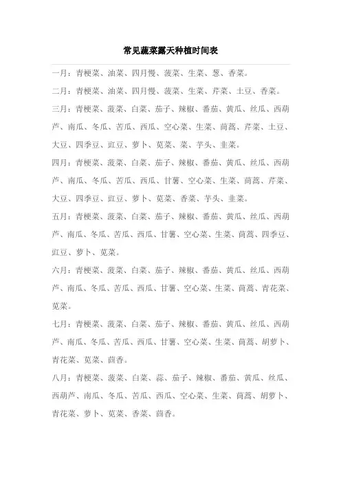 常见蔬菜露天种植时间表