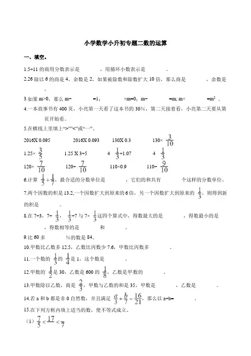 六年级下册数学试题-小升初专题二数的运算 通用版含解析