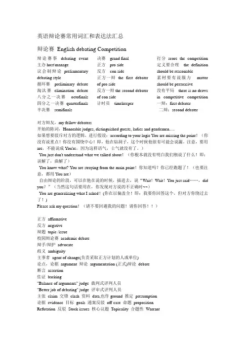 英语辩论赛常用词汇和表达法汇总  辩论赛 English debating Competition
