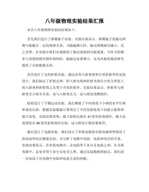 八年级物理实验结果汇报