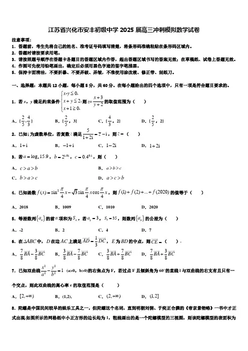 江苏省兴化市安丰初级中学2025届高三冲刺模拟数学试卷含解析
