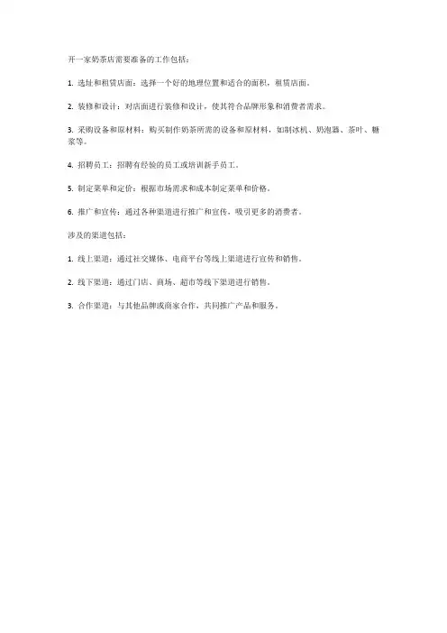 开奶茶店需要做什么准备