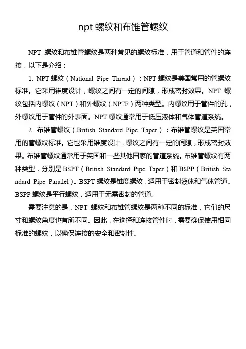 npt螺纹和布锥管螺纹