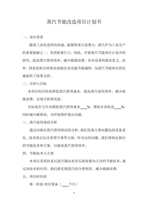 蒸汽节能改造项目计划书
