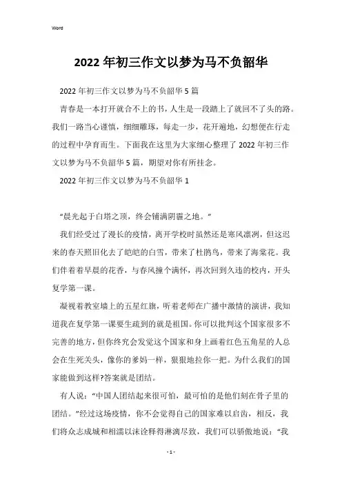 2022年初三作文以梦为马不负韶华