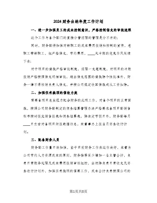 2024财务出纳年度工作计划（四篇）