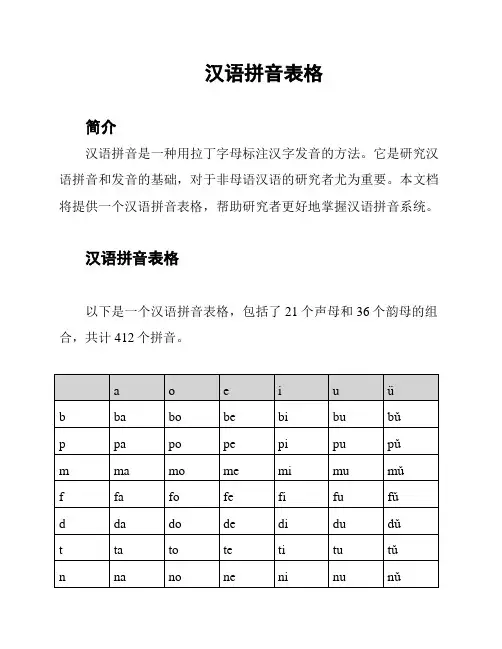 汉语拼音表格
