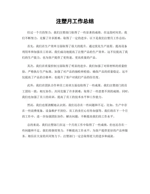 注塑月工作总结