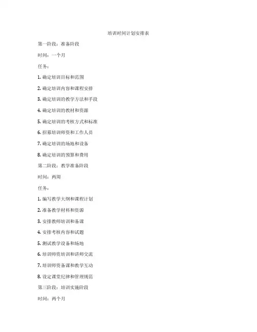 培训时间计划安排表
