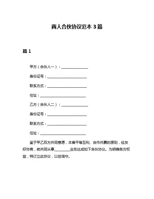 两人合伙协议范本3篇