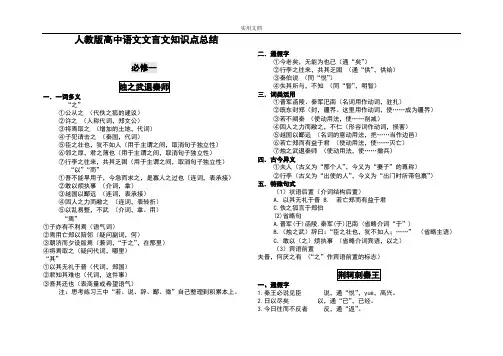 人教版高中语文(必修一至必修五)文言文知识点总结材料