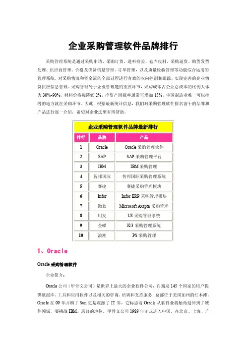 企业采购管理软件品牌排行【最新精选】