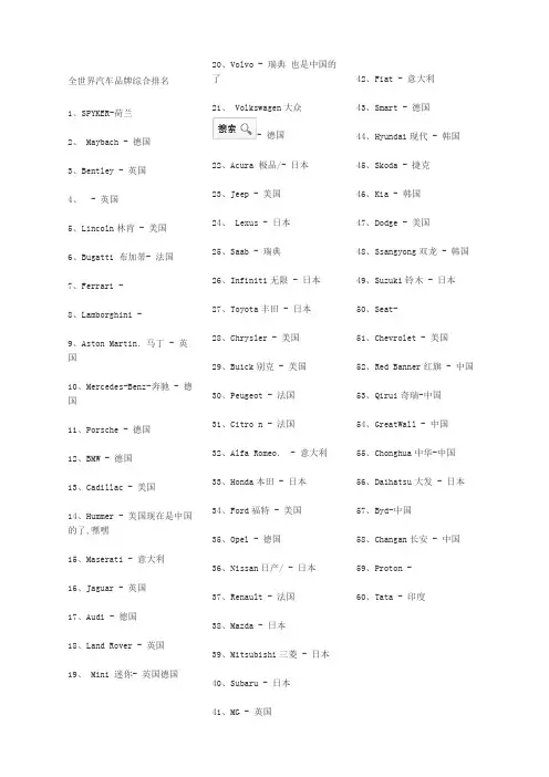 全世界汽车品牌综合排名