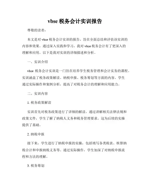 vbse税务会计实训报告