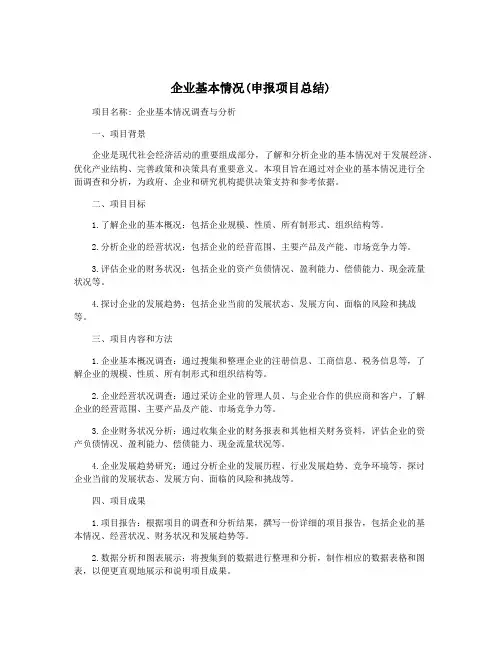 企业基本情况(申报项目总结)