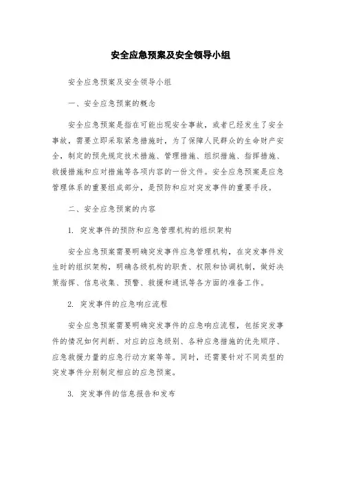 安全应急预案及安全领导小组