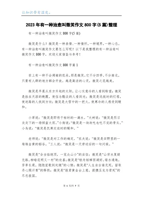 2023年有一种治愈叫微笑作文800字(5篇)整理