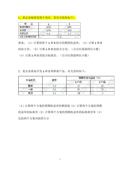 投资学第三章 资产组合理论   练习题