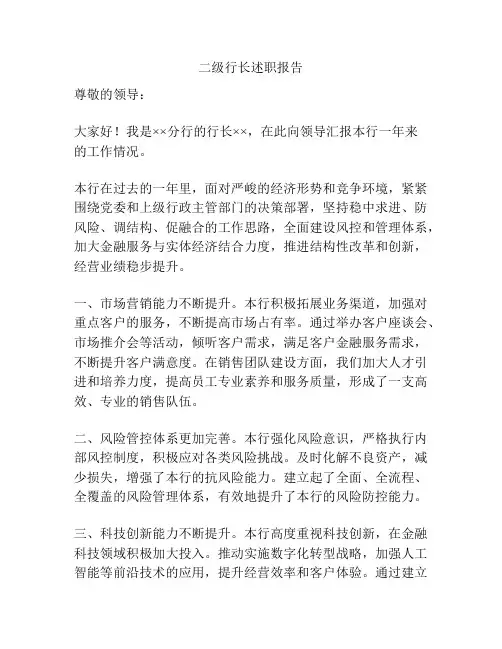 二级行长述职报告
