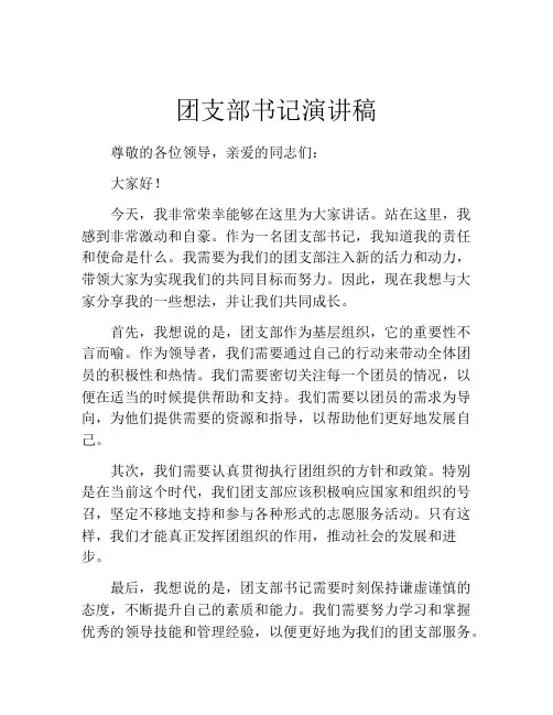 团支部书记演讲稿