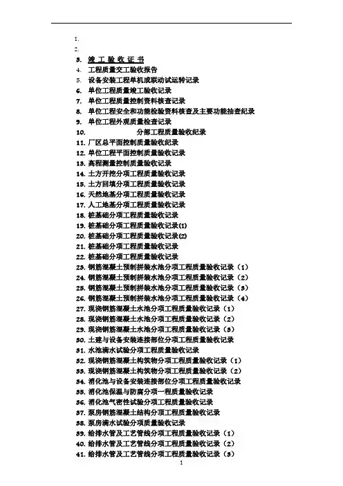 精心整理的城市污水处理厂工程质量验收记录表-全套表格-(1)