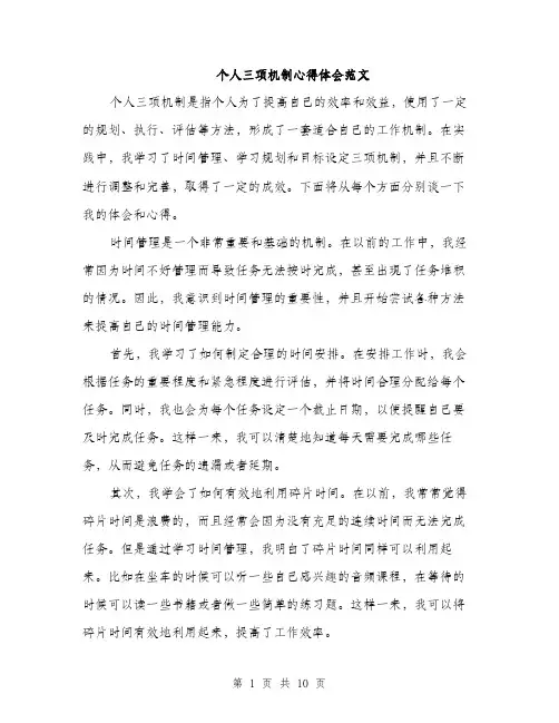 个人三项机制心得体会范文