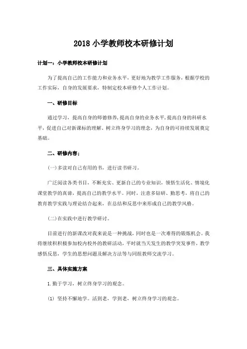 2018小学教师校本研修计划