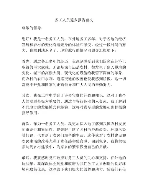 务工人员返乡报告范文
