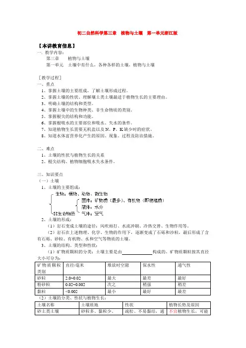 八年级自然科学第三章 植物与土壤 第一单元浙江版知识精讲