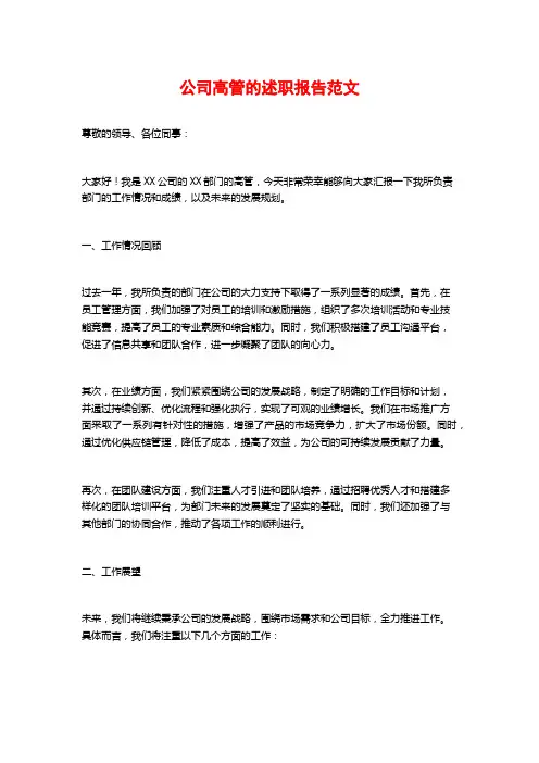 公司高管的述职报告范文