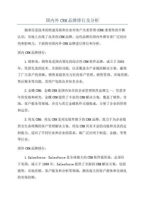 国内外CRM品牌排行及分析