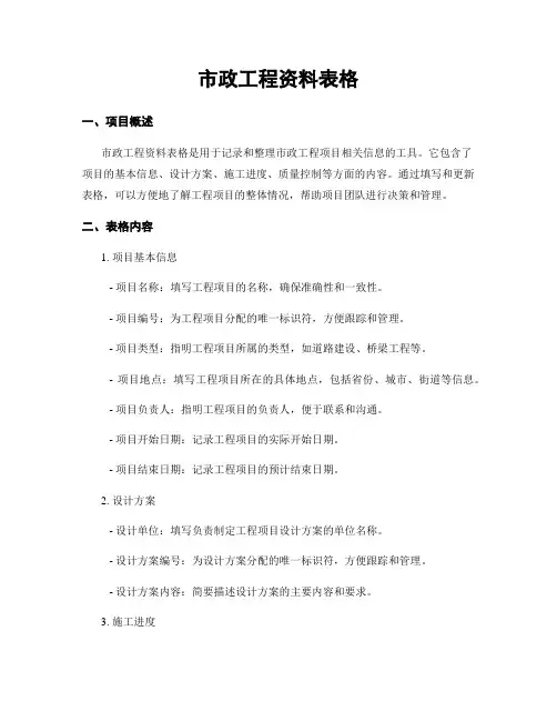 市政工程资料表格