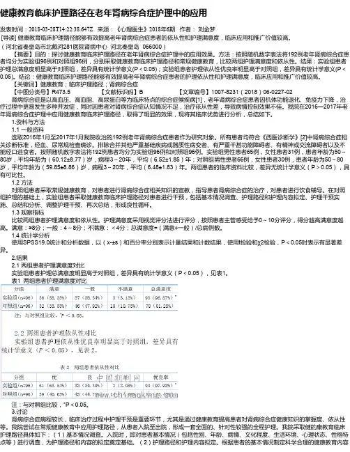 健康教育临床护理路径在老年肾病综合症护理中的应用