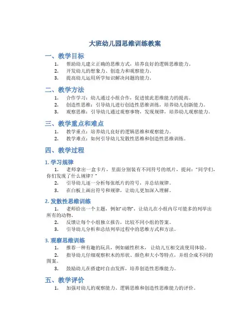 大班幼儿园思维训练教案