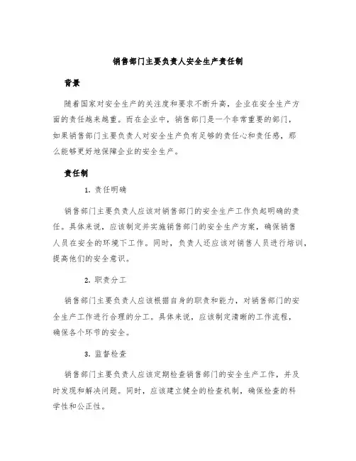 销售部门主要负责人安全生产责任制